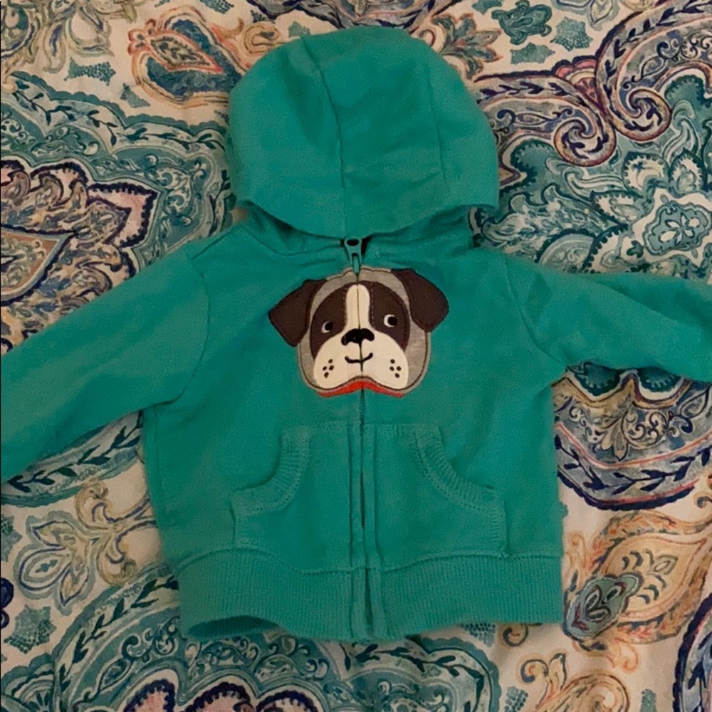 Teal Zipper Jacket with Dog Face in Front